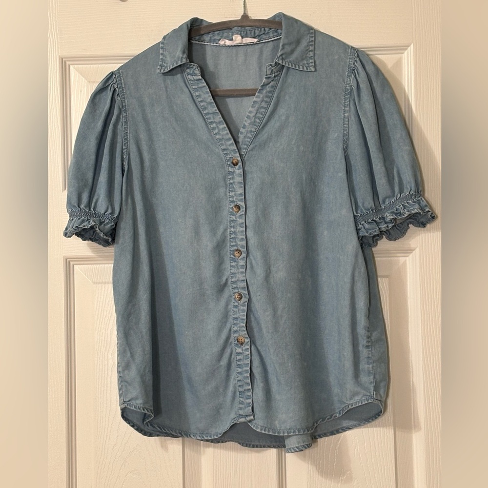 Jane + Delancey Button Down Ruffle Sleeve Denim Top Size S
